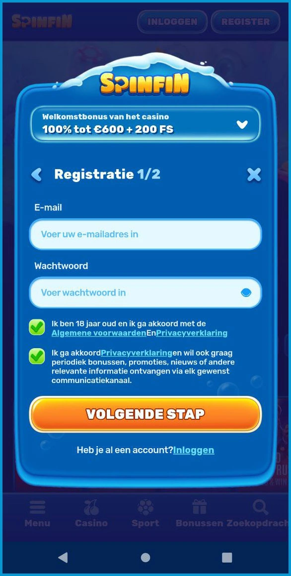 Registratieproces voor een nieuw account
