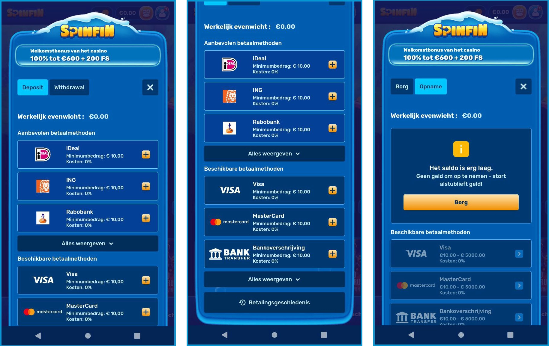 Overzicht van uitbetalingslimieten en winsten bij Spinfin Casino