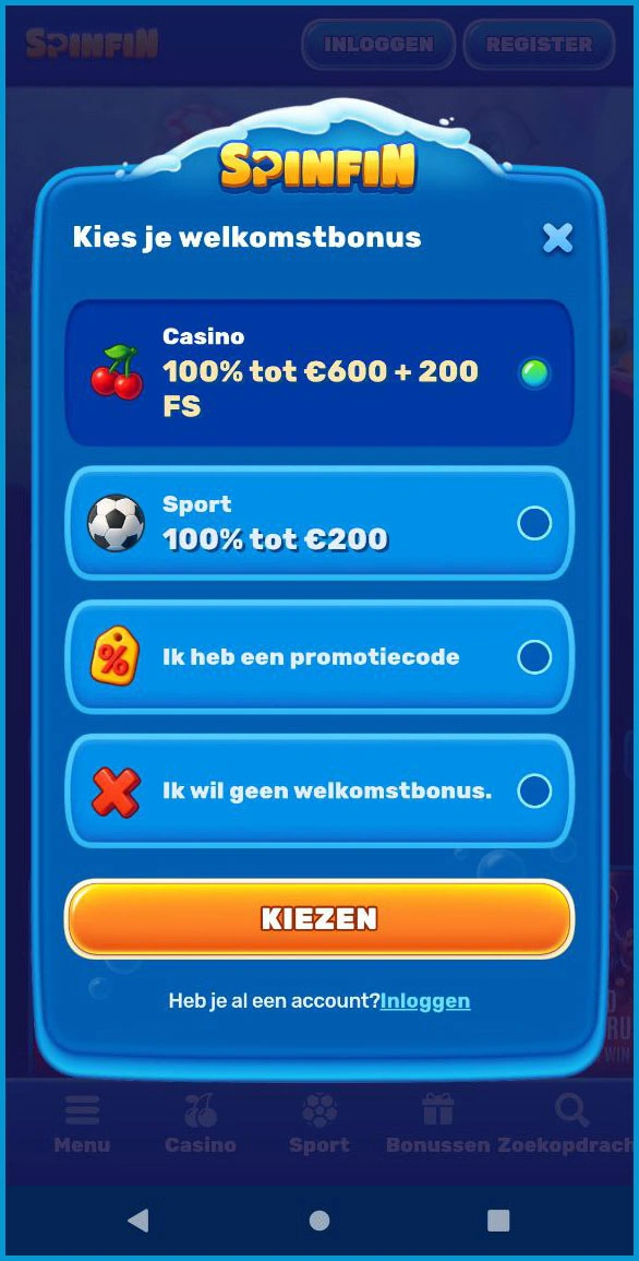 Welkomstbonus met gratis spins bij start