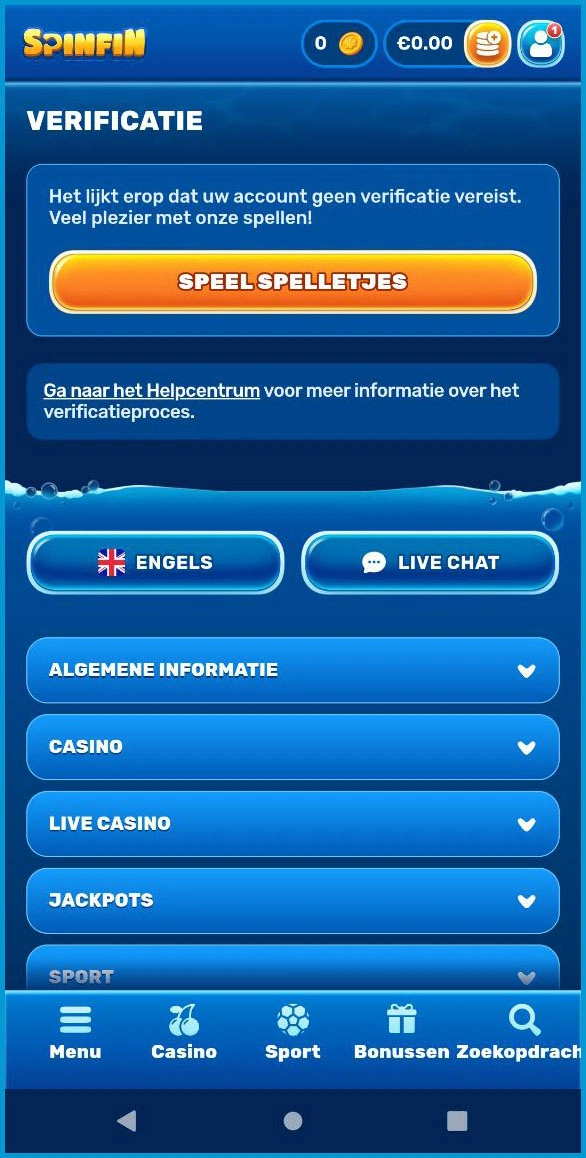 Identiteitsverificatie bij Spinfin Casino– eenvoudig documenten uploaden