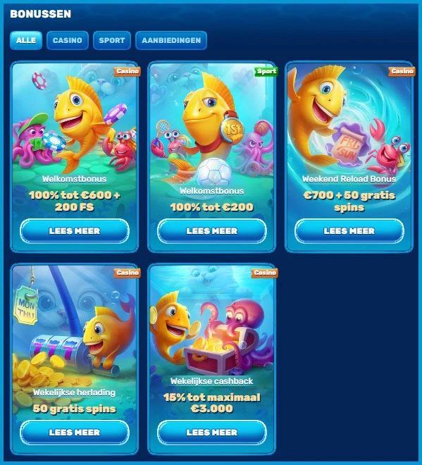 Bonussen en promoties bij Spinfin Casino