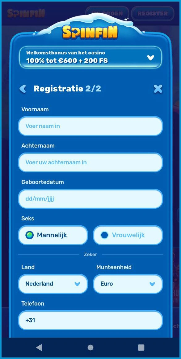 Registratieproces voor een nieuw account